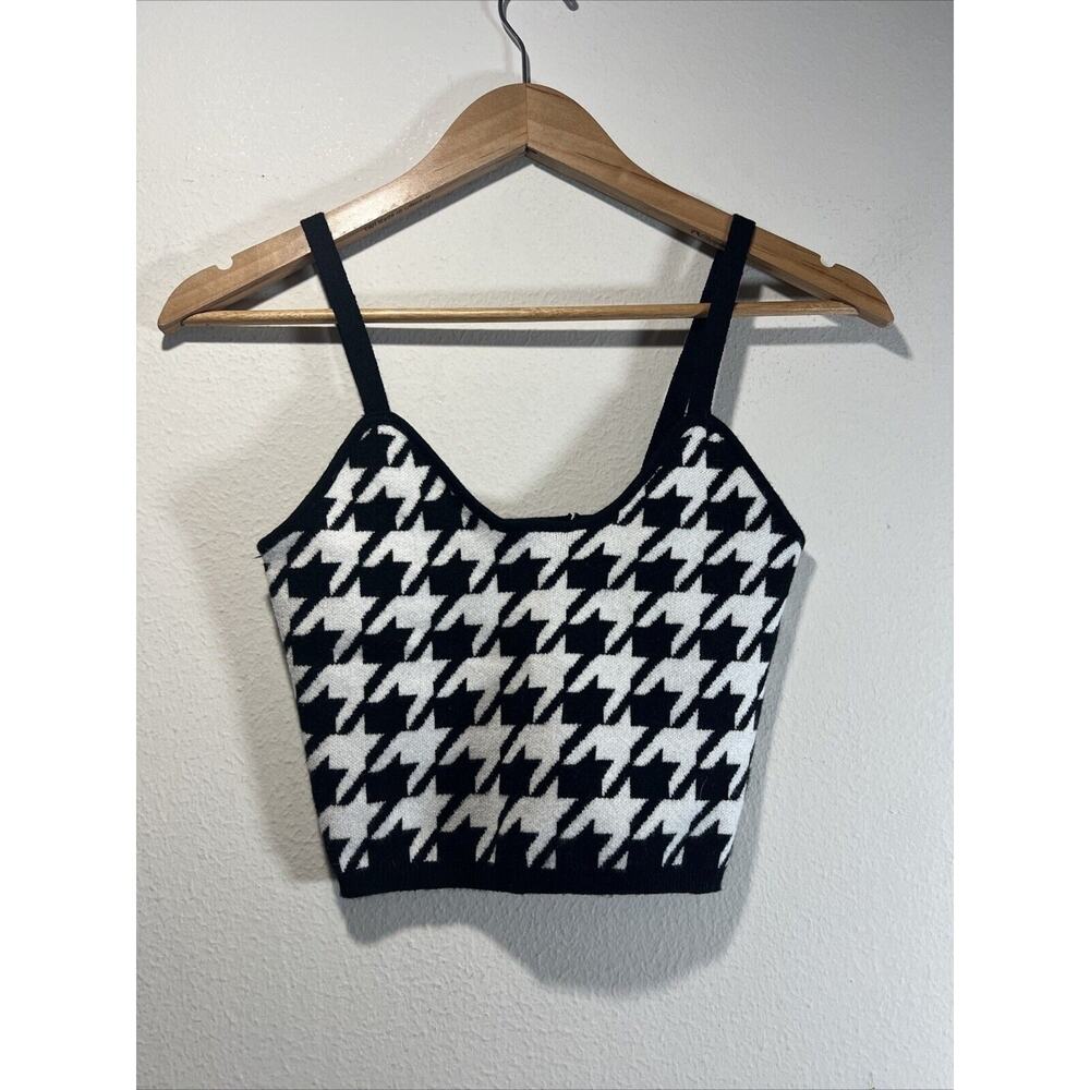 Altar'd State Retro Houndstooth Sweater Knit Crop Tank Top Black XS Bohemian